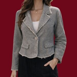 NICK & MO Heather Gray Raw Hemline Sweatshirt Cropped Grunge Jacket